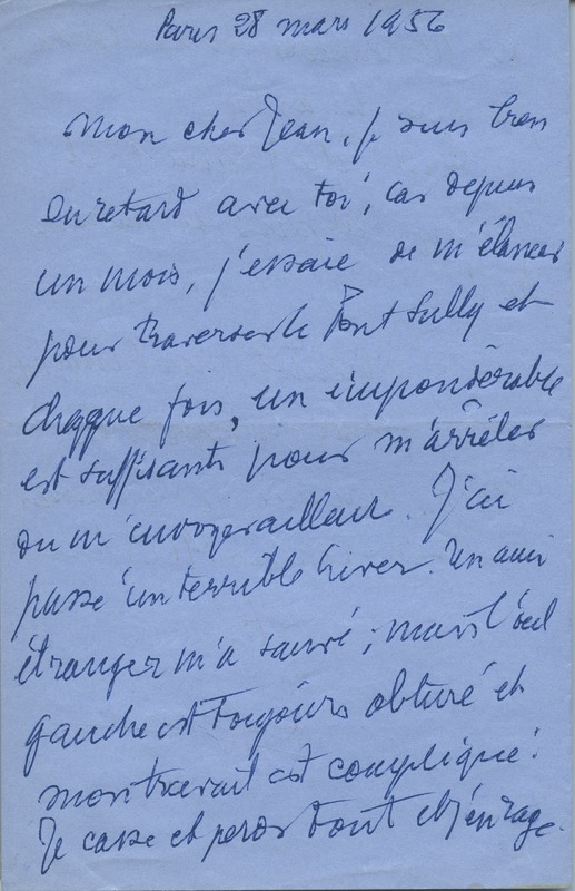 Lettre de René-Louis Doyon à Jean Paulhan, 1956-03-28