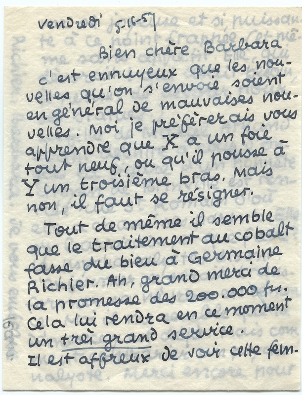 Lettre de Jean Paulhan à Barbara Church (16 mai 1957)