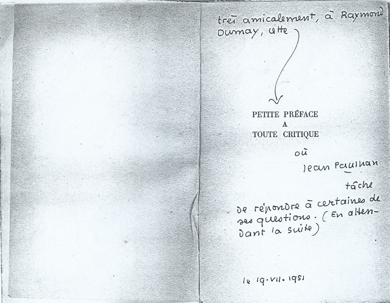 Lettre de Jean Paulhan à Raymond Dumay, 1951-07-19 Lettre de Jean Paulhan à Raymond Dumay, 1951-07-19