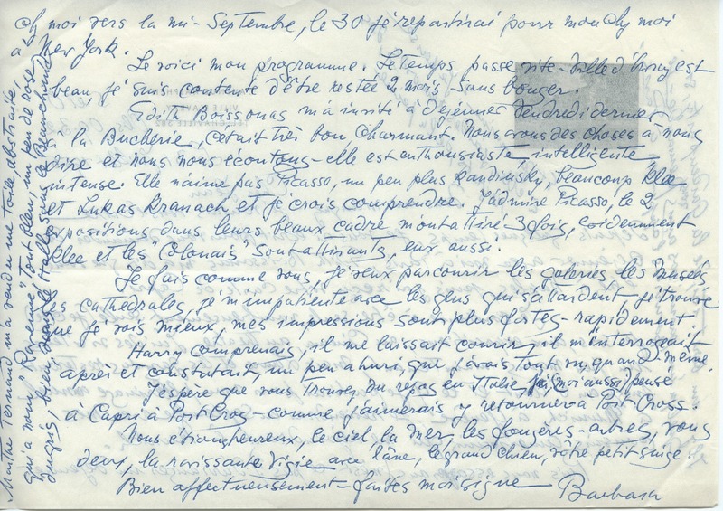 Lettre de Barbara Church à Jean Paulhan (31 juillet 1955)