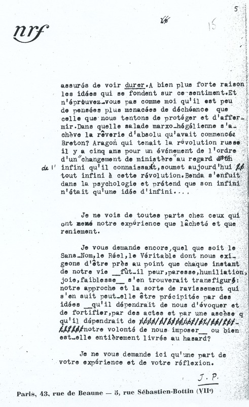 Lettre de Jean Paulhan à André Rolland de Renéville, 1932-11-28