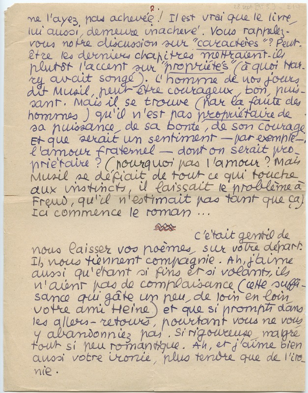 Lettre de Jean Paulhan à Barbara Church (28 septembre 1953)