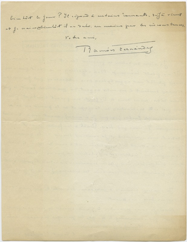 Lettre de Ramon Fernandez à Jean Paulhan (4 novembre 1928)