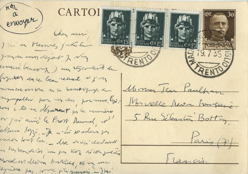 Lettre de Jean Wahl à Jean Paulhan, 1935-07-19