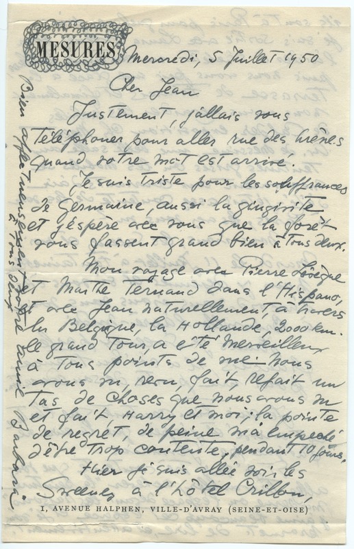 Lettre de Barbara Church à Jean Paulhan (5 juillet 1950)