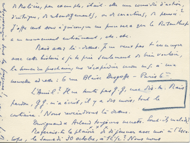 Lettre de Léon Bopp à Jean Paulhan, 1954