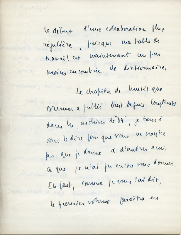 Lettre de Philippe Jaccottet à Jean Paulhan, 1955-07-30