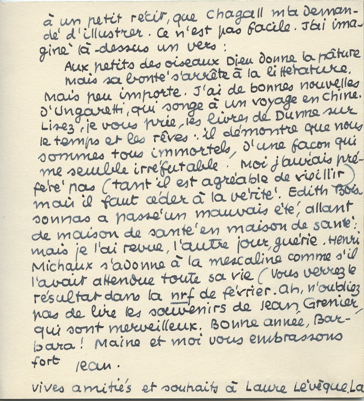 Lettre de Jean Paulhan à Barbara Church (21 décembre 1956)