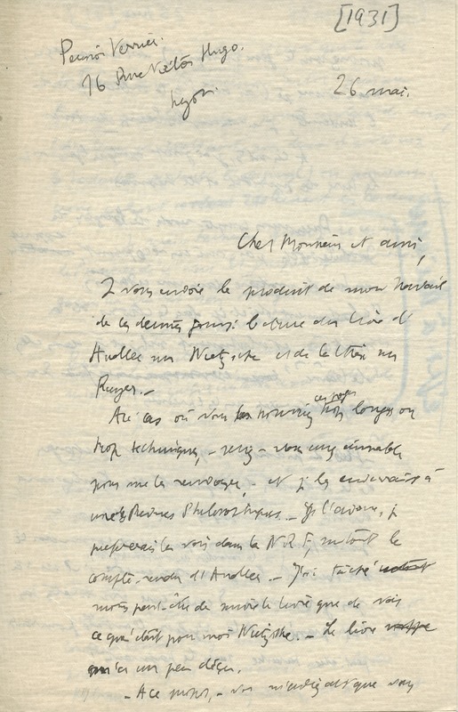 Lettre de Jean Wahl à Jean Paulhan, 1931-05-26