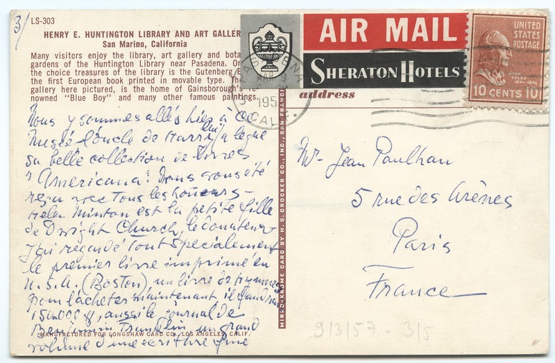 Lettre de Barbara Church à Jean Paulhan (9 mars 1957)