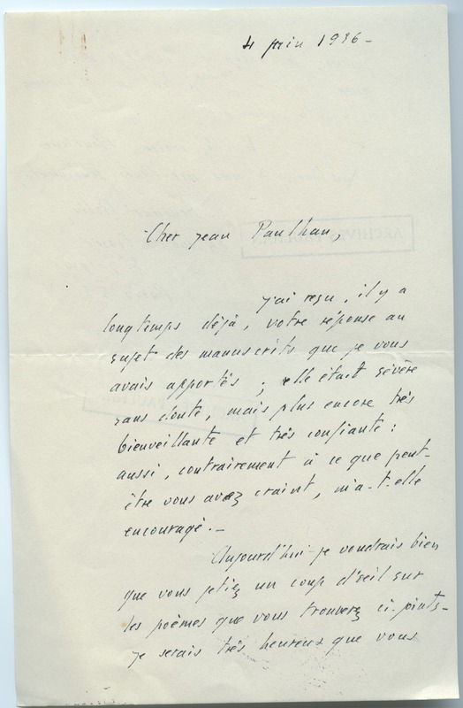 Lettre d'Armand Robin à Jean Paulhan (4 juin 1936)