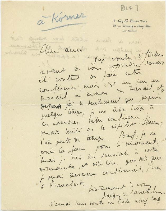 Lettre de Jacques de Lacretelle à Jean Paulhan (1927)