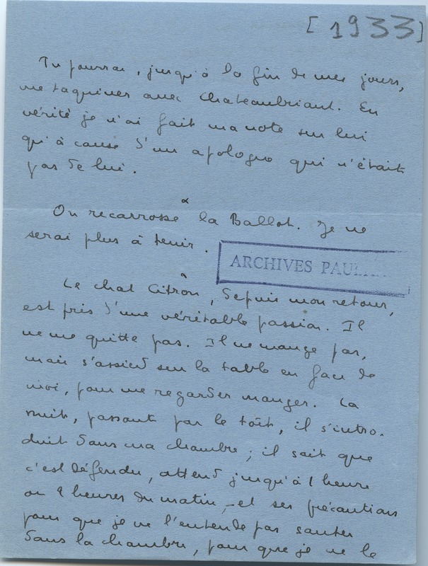 Lettre de Marcel Arland à Jean Paulhan, 1933