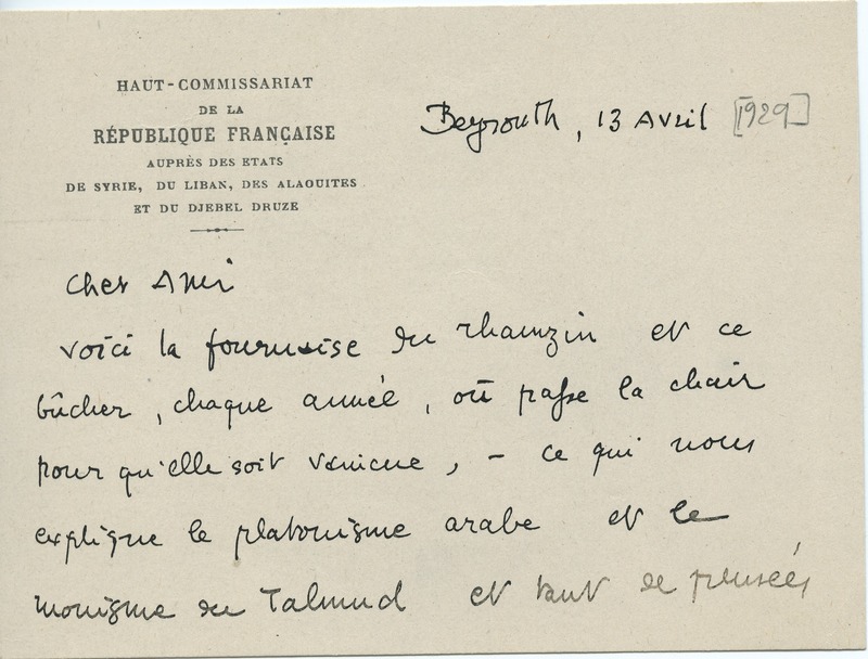 Lettre de Gabriel Bounoure à Jean Paulhan, 1929-04-13