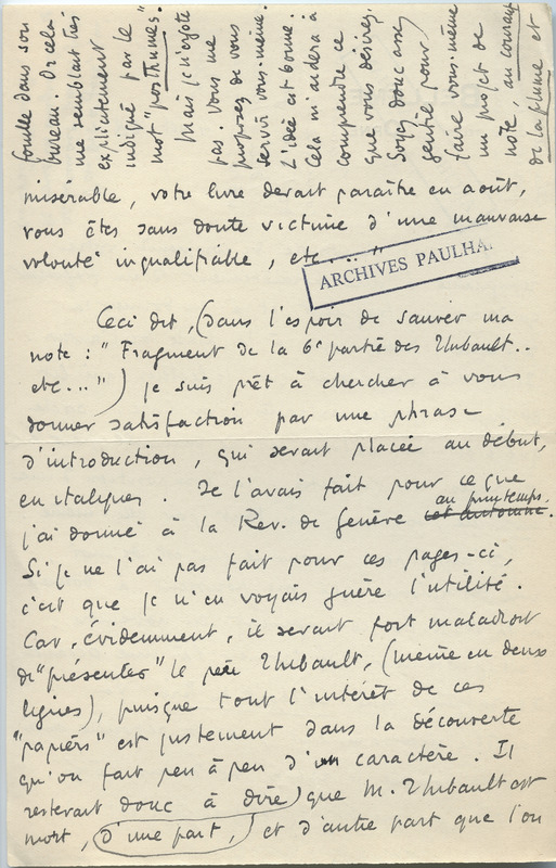 Lettre de Roger Martin du Gard à Jean Paulhan, 1928-10-04