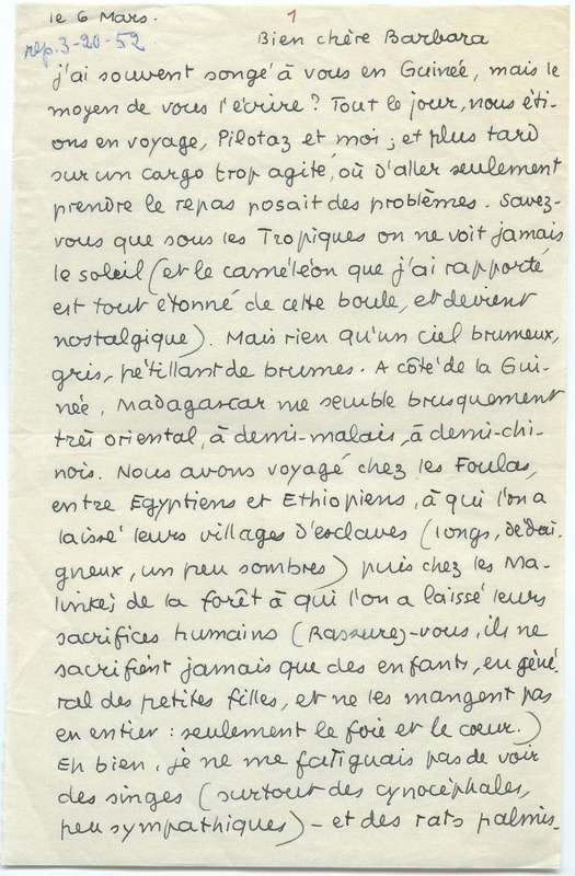Lettre de Jean Paulhan à Barbara Church (6 mars 1952)