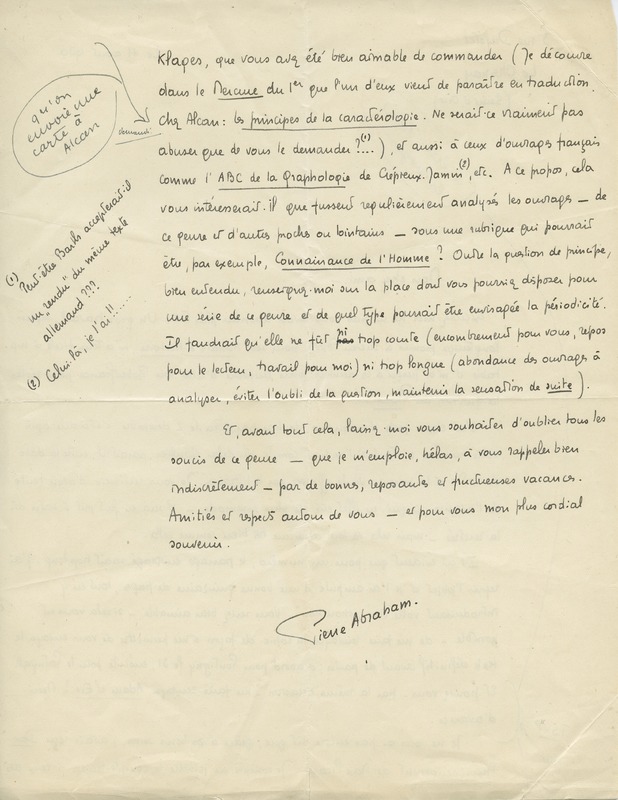 Lettre de Pierre Abraham à Jean Paulhan, 1930-08-11