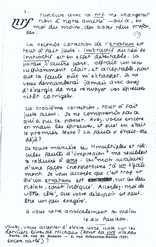 Lettre de Jean Paulhan à André Rolland de Renéville, 1936-09-02