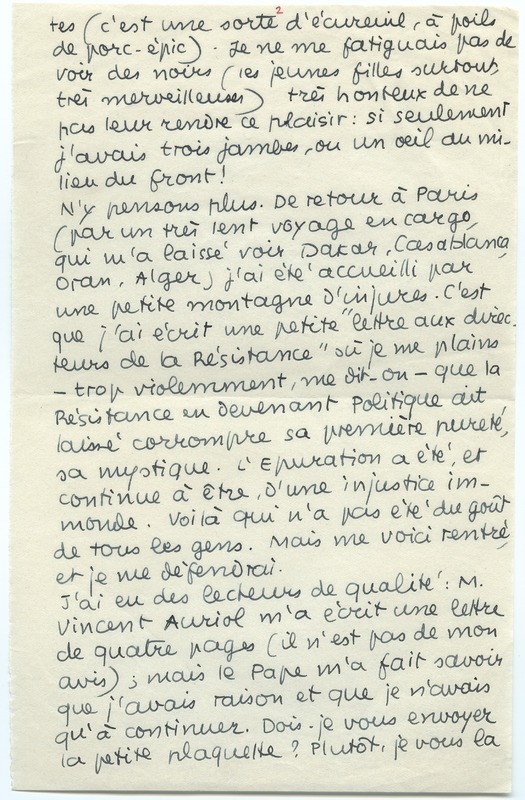 Lettre de Jean Paulhan à Barbara Church (6 mars 1952)