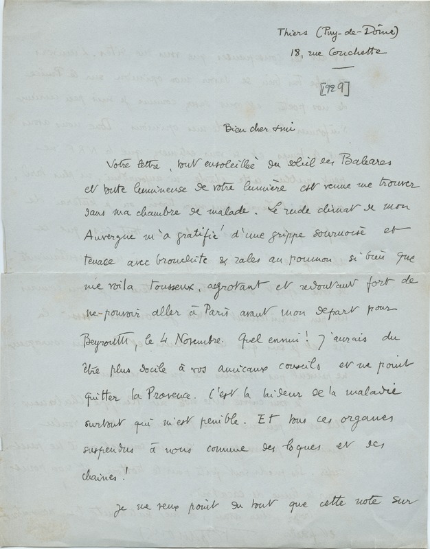 Lettre de Gabriel Bounoure à Jean Paulhan, 1929