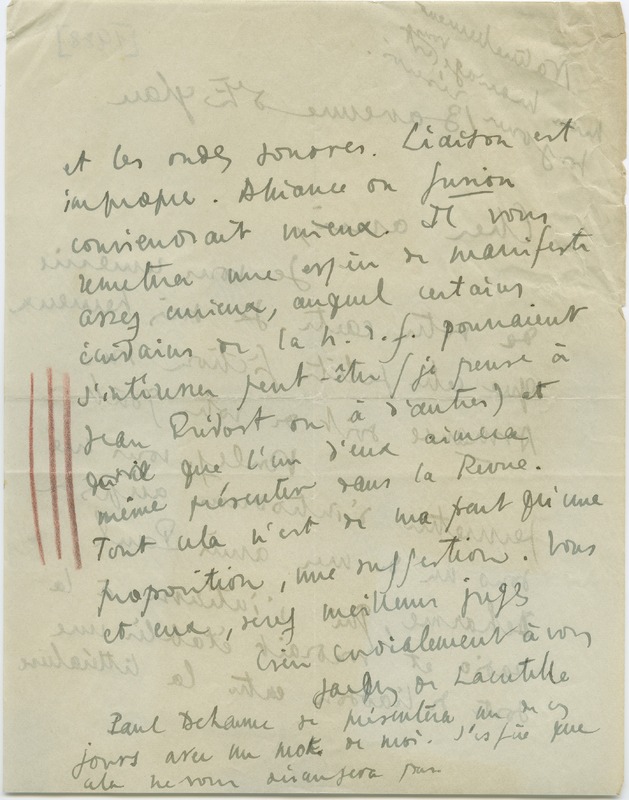 Lettre de Jacques de Lacretelle à Jean Paulhan (1928) Lettre de Jacques de Lacretelle à Jean Paulhan (1928)