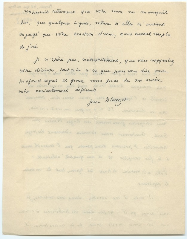 Lettre de Jean Blanzat à Jean Paulhan (3 décembre 1936)