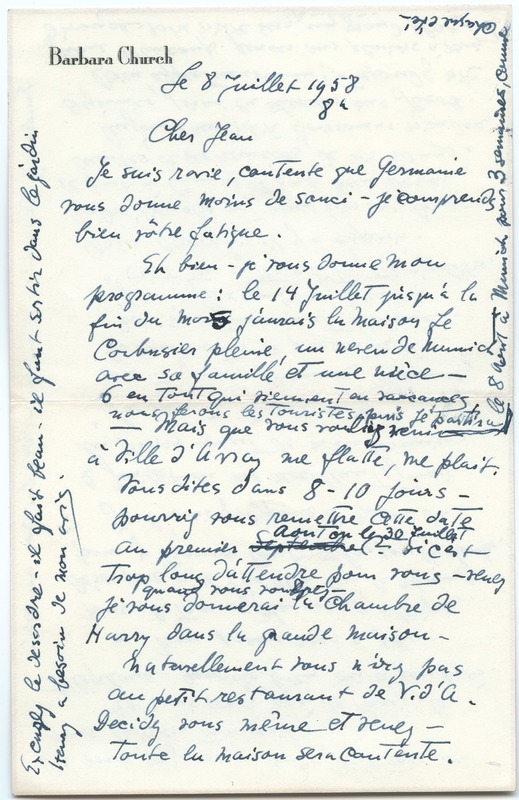 Lettre de Barbara Church à Jean Paulhan (8 juillet 1958)