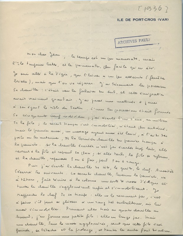 Lettre de Marcel Arland à Jean Paulhan, 1936