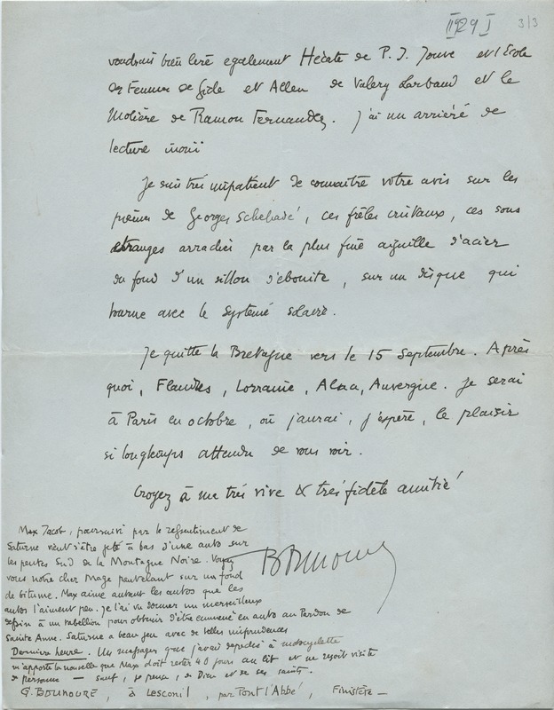 Lettre de Gabriel Bounoure à Jean Paulhan, 1929