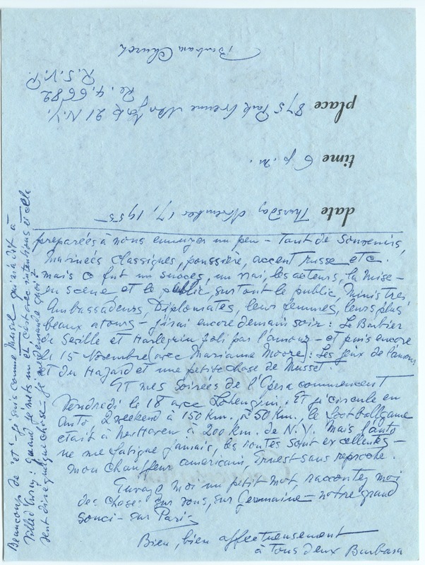 Lettre de Barbara Church à Jean Paulhan (7 novembre 1955)