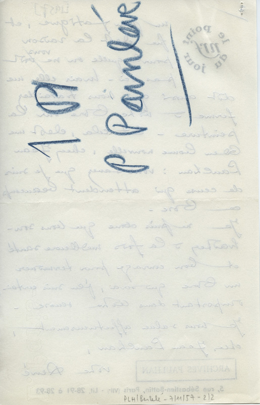 Lettre de René Bertelé à Jean Paulhan, 1957-11-07