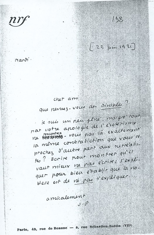 Lettre de Jean Paulhan à André Rolland de Renéville, 1931-06-23