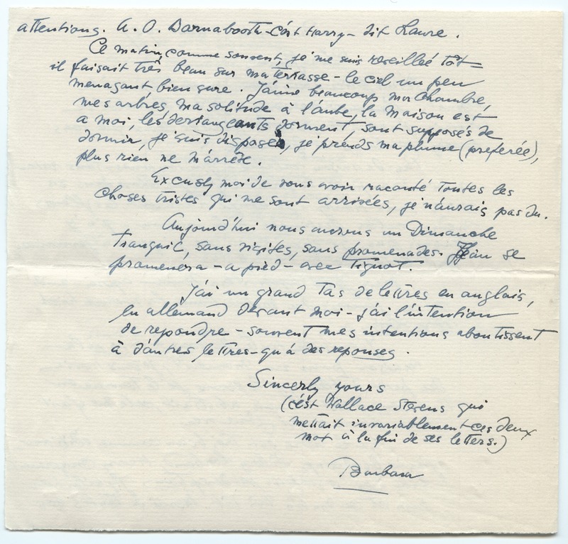 Lettre de Barbara Church à Jean Paulhan (11 août 1957)
