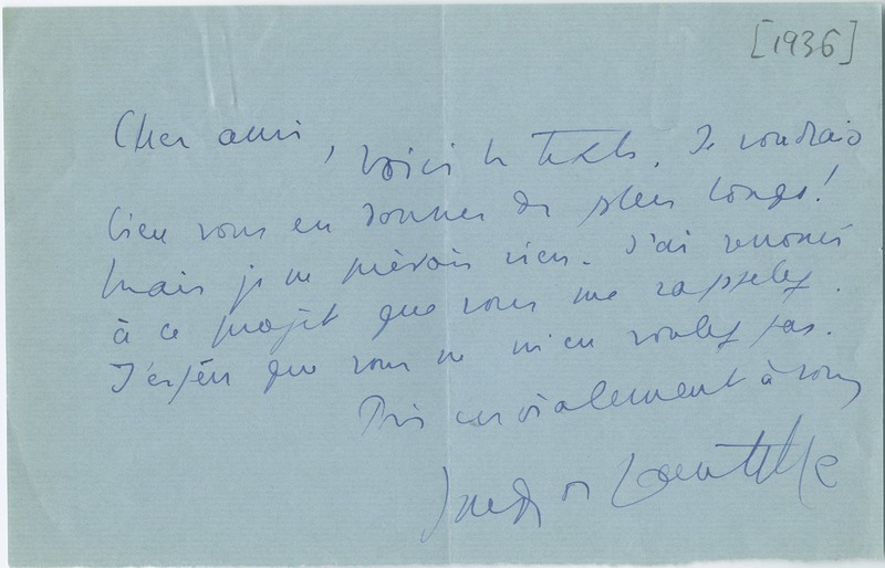 Lettre de Jacques de Lacretelle à Jean Paulhan (1936)
