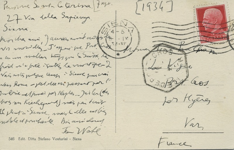 Lettre de Jean Wahl à Jean Paulhan, 1934-19-07