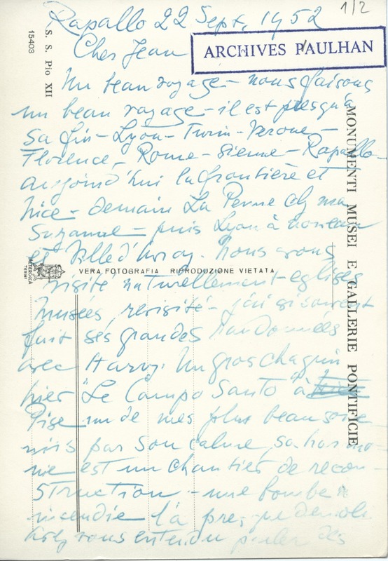 Lettre de Barbara Church à Jean Paulhan (22 septembre 1952)