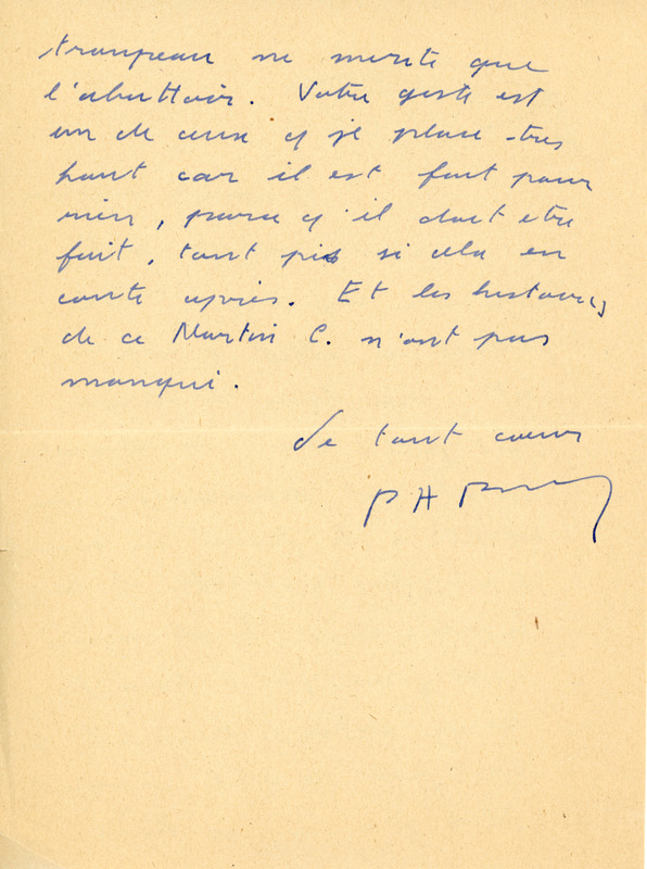 Lettre de Pierre-André Benoit à Jean Paulhan, 1952