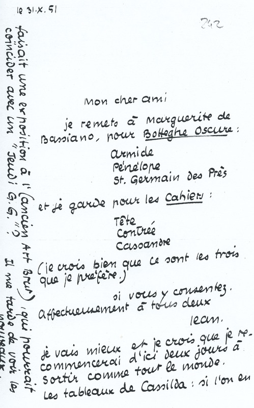 Lettre de Jean Paulhan à André Rolland de Renéville, 1951-10-31