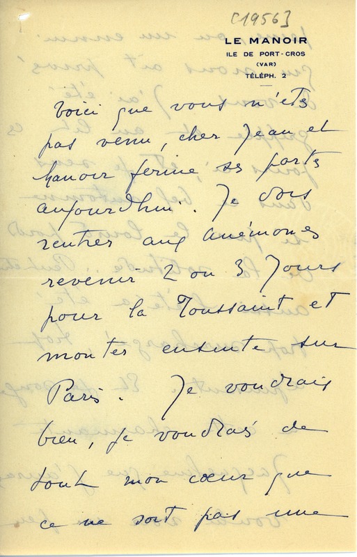 Lettre de Marcel Henry à Jean Paulhan, 1956