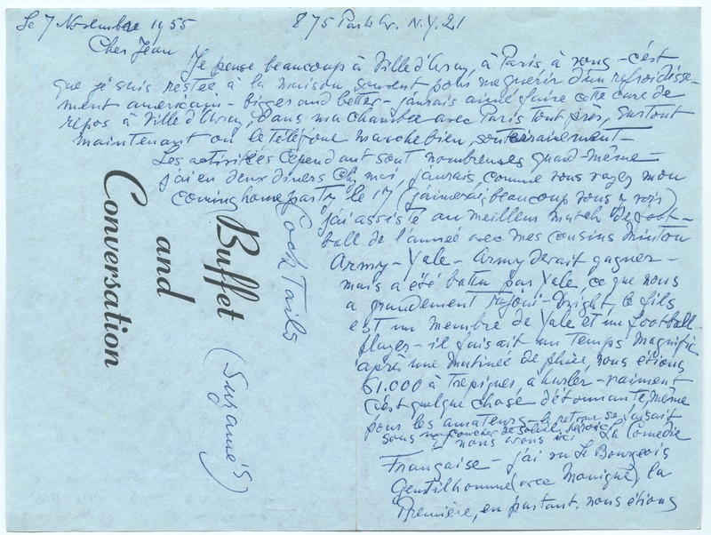 Lettre de Barbara Church à Jean Paulhan (7 novembre 1955)