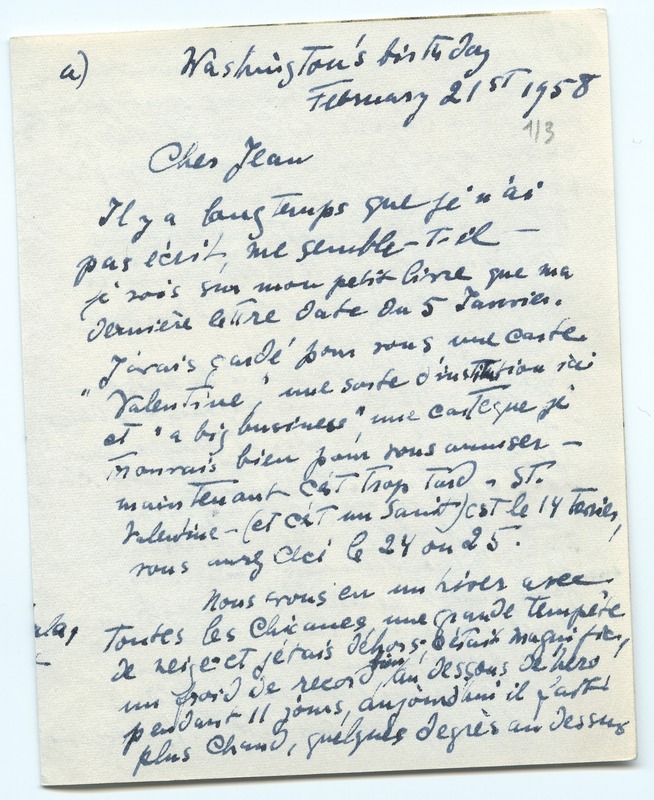 Lettre de Barbara Church à Jean Paulhan (21 février 1958)