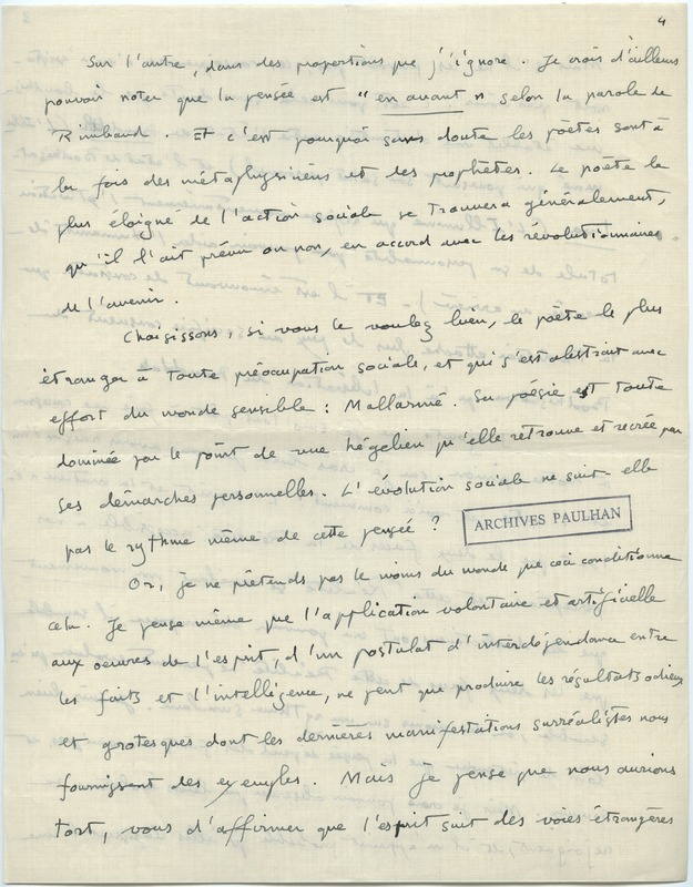 Lettre d'André Rolland de Renéville à Jean Paulhan, 1932-03-08 Lettre d'André Rolland de Renéville à Jean Paulhan, 1932-03-08