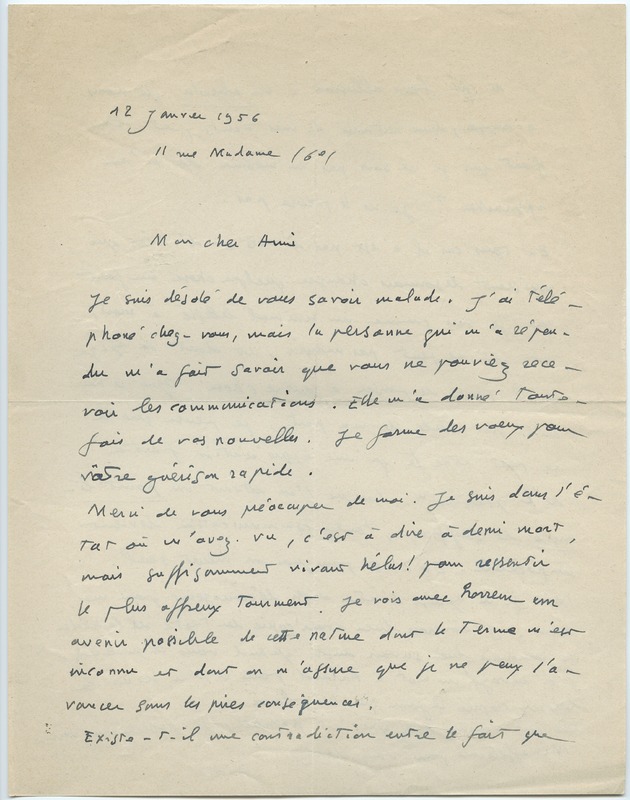 Lettre d'André Rolland de Renéville à Jean Paulhan, 1956-01-12