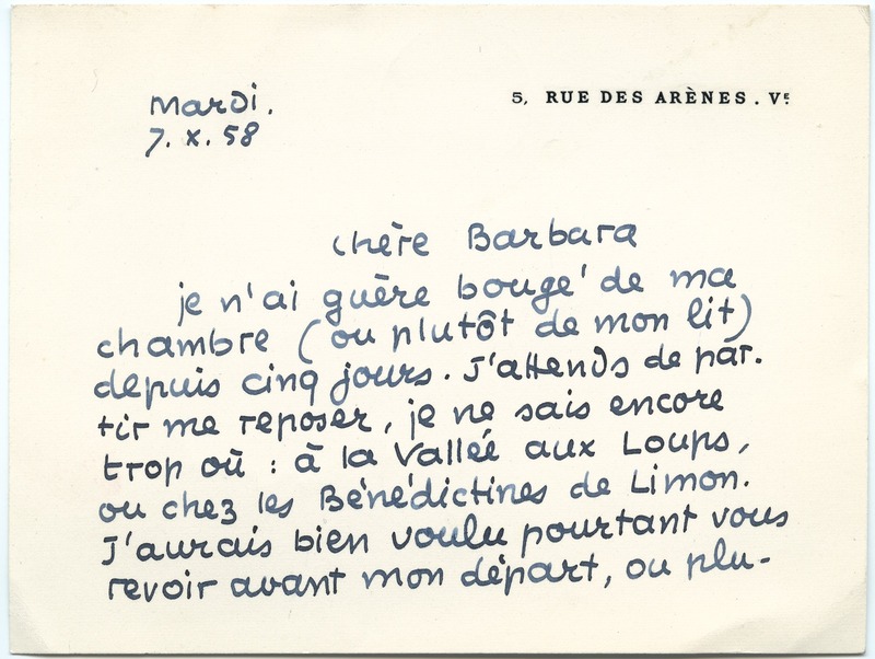 Lettre de Jean Paulhan à Barbara Church (7 octobre 1958)