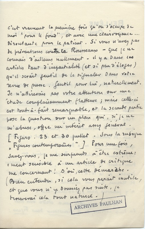 Lettre de Roger Martin du Gard à Jean Paulhan, 1932-07-31