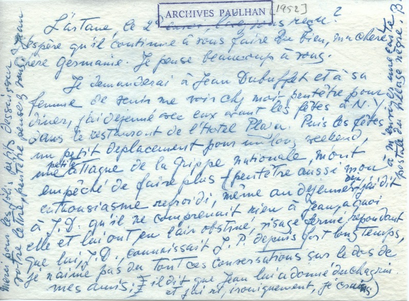 Lettre de Barbara Church à Jean Paulhan (1952)