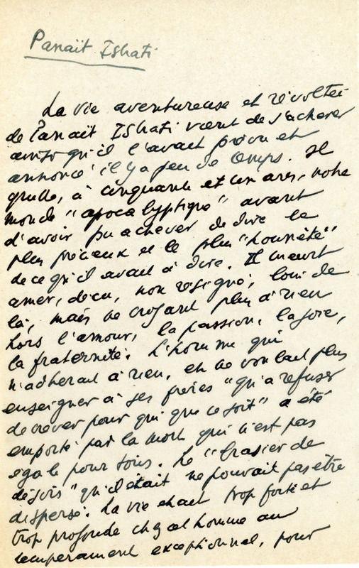 Lettre de Panaït Istrati à Jean Paulhan, 1934-01-20