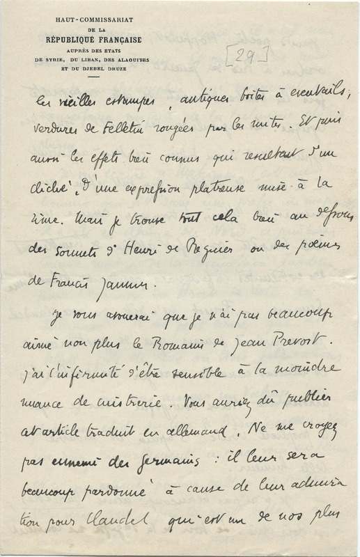 Lettre de Gabriel Bounoure à Jean Paulhan, 1929-07-06