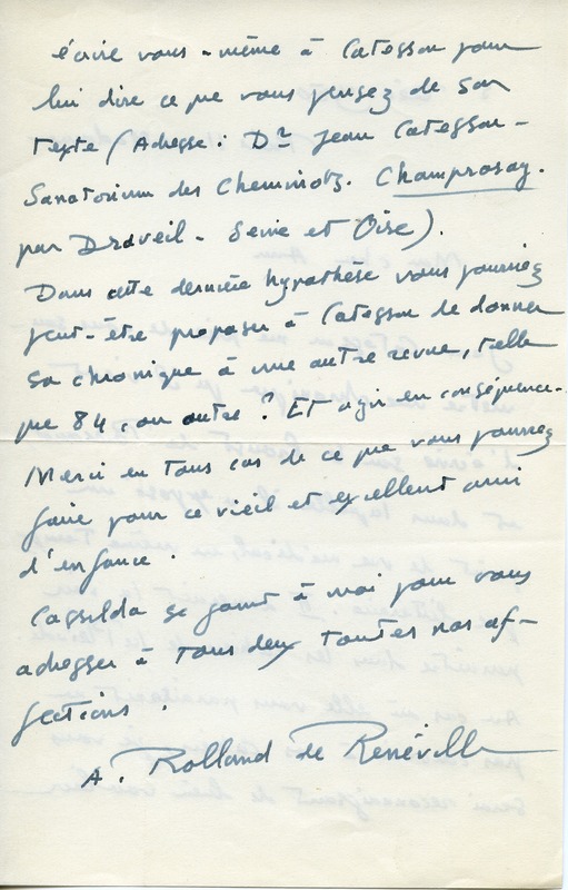 Lettre d'André Rolland de Renéville à Jean Paulhan, 1950-12-05 Lettre d'André Rolland de Renéville à Jean Paulhan, 1950-12-05