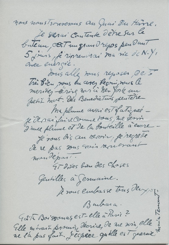 Lettre de Barbara Church à Jean Paulhan (9 octobre 1958)